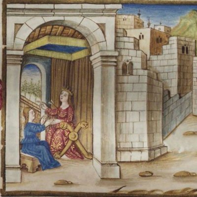 Didon confie sa passion à sa sœur (Virgile, Énéide, IV, Escurial RBME S-II-19, f93r)