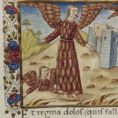 Rumeur des amours de Didon. Ambassade de Mercure (Virgile, Énéide, IV, Escurial RBME S-II-19, f98v)