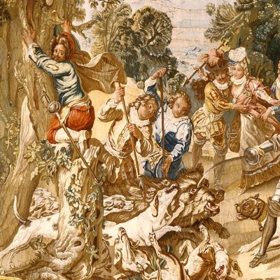 Poltronnerie de Sancho à la chasse (Tenture de l'Histoire de don Quichotte) - d'après Coypel