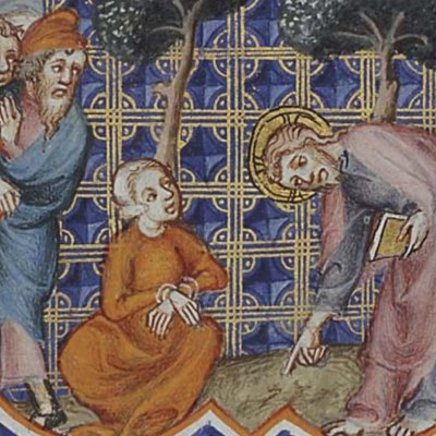 Les Pharisiens amènent une femme accusée d'adultère devant le Christ (Bible historiale de Petrus Comestor, F516r) - Jean Bondol