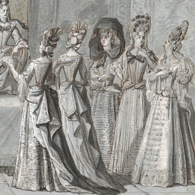 Tribunal des coquettes (Esquisse pour l'Almanach de 1689) - Nicolas Bonnart