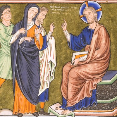 Christ and the adulteress (Ingeburge Psalter, f21r)