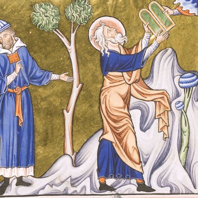 Moïse reçoit les tables de la loi (Psautier d'Ingeburge, f12v)