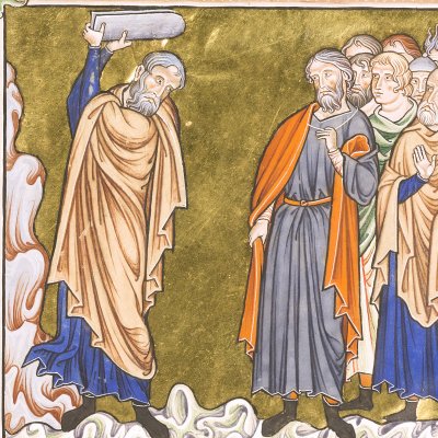 Moïse brise les tables de la loi (Psautier d'Ingeburge, f13r)