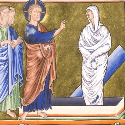 La résurrection de Lazare (Psautier d'Ingeburge, f22v)