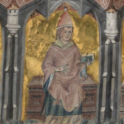 Le pape Clément VI s'installe en Avignon (Gilles li Muisis, Antiquitates Flandriae, KBR 3076-13077 f2r)