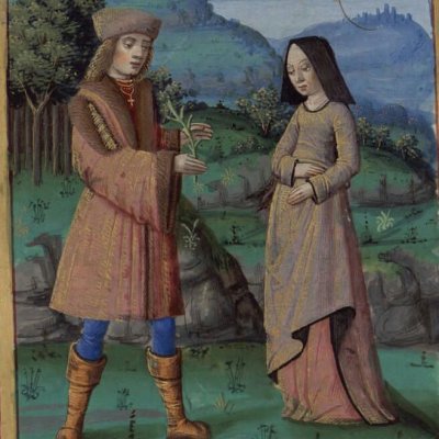 Énée ramène à la sibylle le rameau d'or (Virgilii opera, Dijon Ms 493, Enéide l.6)