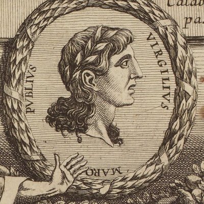 Homère et Hésiode sur la tombe de Virgile (Virgile trad. en prose, Toussaint Quinet, 1649) - Chauveau