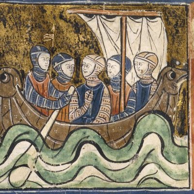 Énéas et les Troyens quittent Carthage (Roman d'Énéas, Bnf Fr784, f70r)