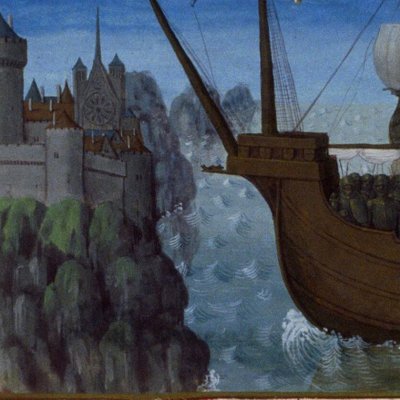 Arrivée d'Énée en Italie (Fleur des histoires, Bnf Fr55 f.182v)