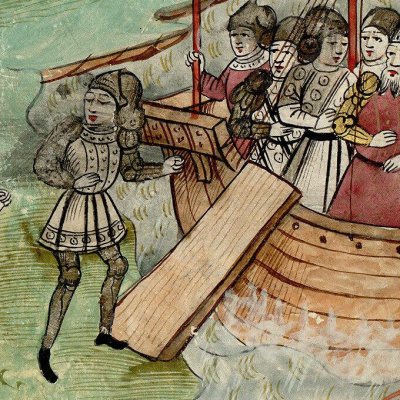 Incendie de Troie et départ d'Énée (La Fleur des histoires, Mazarine ms 1559, f132v)