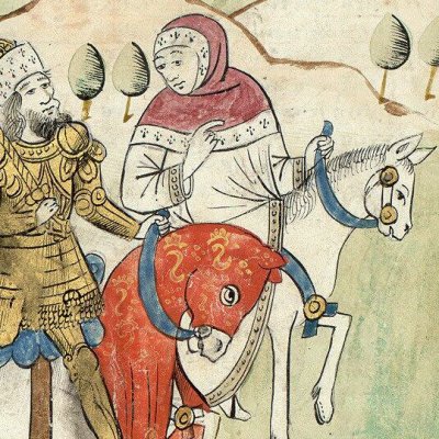 Aristote chevauchant avec Alexandre (La Fleur des histoires, Mazarine ms 1559, f143r)