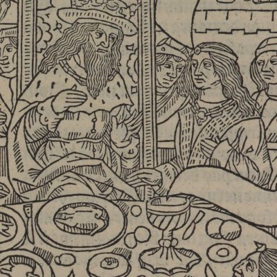 Tristan chez Arthur admis à la Table ronde (Tristan, chevalier de la table ronde, éd. Vérard, 2e p., f.30r)