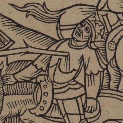 Pélias de Léonnois tue Thanor de Cornouailles ? (Tristan, chevalier de la table ronde, éd. Vérard, 1ère p., f.15r)