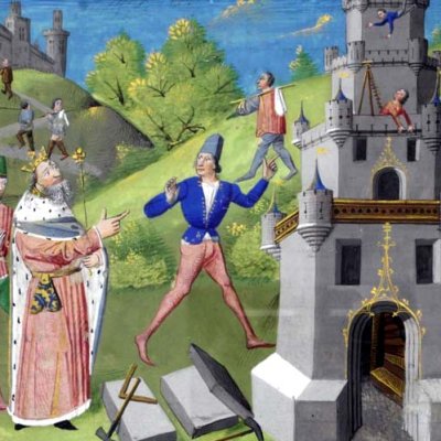 Nimrod et la tour de Babel (Boccace, De casibus virorum illustrium, 1467, Hunter371, f.5r)