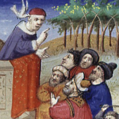 Supplice de Brunehaut. Enseignement de Mahomet  (Boccace, De Casibus, Bnf Fr236, f.184r)