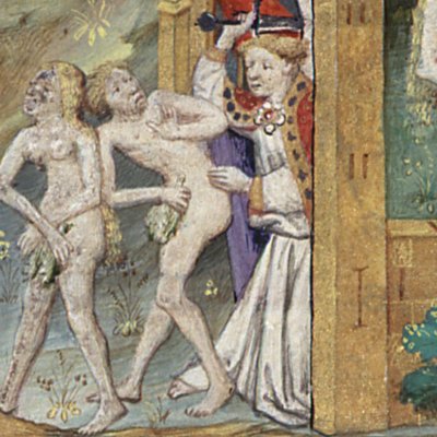 Adam et Eve chassés du paradis (Boccace, De Casibus, Bnf Fr235, f7v)