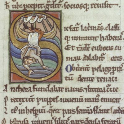 La chute de Palinure, S historié du livre 6 (Virgile, Bnf Latin 7936, f43r)