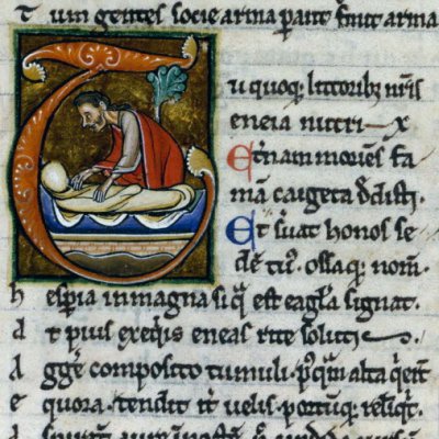 Les funérailles de Caiète, T historié du livre 7 (Virgile, Bnf Latin 7936, f48v)