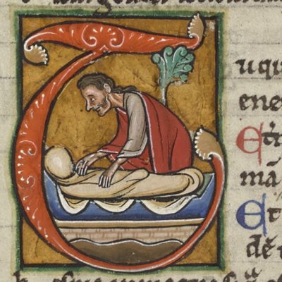 Les funérailles de Caiète, T historié du livre 7 (Virgile, Bnf Latin 7936, f48v)