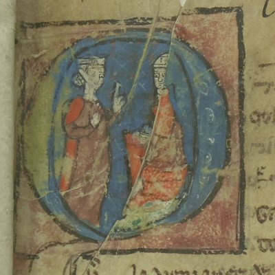 Didon et Énée, Q historié liminaire (Roman d'Énéas, Bnf Fr1416, f1r)