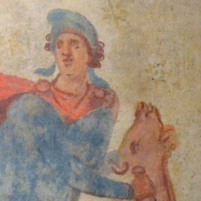 Mithra sacrifiant le taureau assisté de Cautès et de Cautopatès (Mithraeum du Palais Barberini)