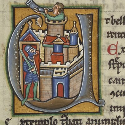 Soulèvement du Latium à l'appel de Turnus, U historié du livre 8 de l'Énéide (Virgile, Bnf Latin 7936, f53v)