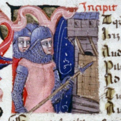 Nisus et Euryale dans le camp rutule, A historié du livre 9 (Énéide, Bodléienne, MS. Canon. Class. Lat. 52, f88v)