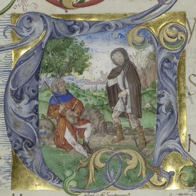 Tityre et Mélibée (Virgilii opera, Vatican, Pal.lat.1632, f3r)