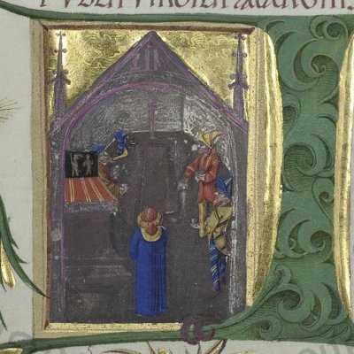 Énée au tombeau d'Anchise (Virgilii opera, Vatican, Pal.lat.1632, Énéide 5, f122v)