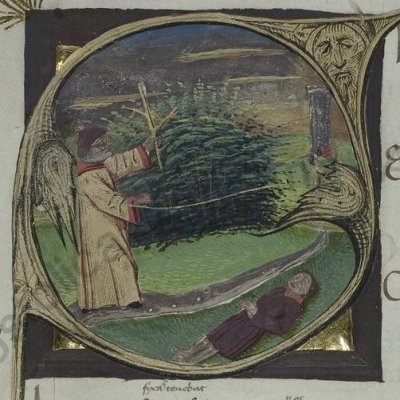 L'enterrement de Misène (Virgilii opera, Vatican, Pal.lat.1632, Énéide 6, f140r)