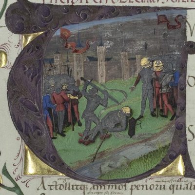 Énée tue Turnus (Virgilii opera, Vatican, Pal.lat.1632, Énéide 12, f240v)