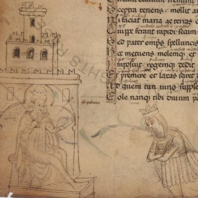 Junon demande à Éole de déchaîner les vents contre Énée (Énéide, Vatican, Vat.Lat.2761, f1v2r)