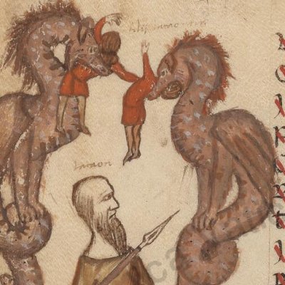 Laocoon et ses enfants dévorés par les serpents de Tenedos (Énéide, Vatican, Vat.Lat.2761, f15v)