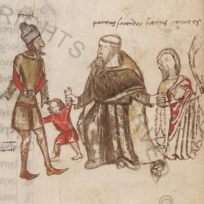 Panthus portant à Énée les Pénates de Troie (Énéide, Vatican, Vat.Lat.2761, f17r)