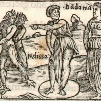 Devant Bradamante, Mélisse depuis son pentacle évoque les esprits infernaux (Roland furieux, Zoppino 1530, ch.3)