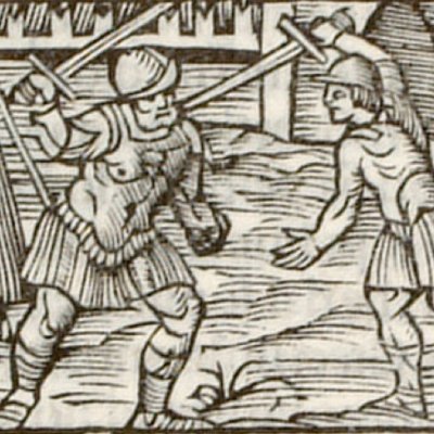 Combat de Renaud contre Polinesse devant St Andrews (Roland furieux, Zoppino 1530, ch.5)