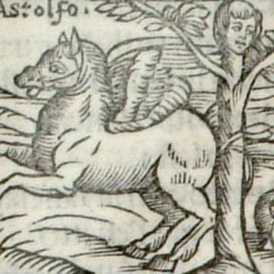 Roger attache l'hippogriphe à Astolphe changé en myrte (Roland furieux, Zoppino 1530, ch.6)