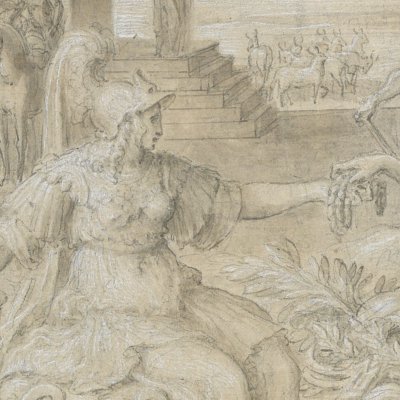 La reine distribue le butin (Histoire de la reine Artémise, f25r) - Antoine Caron