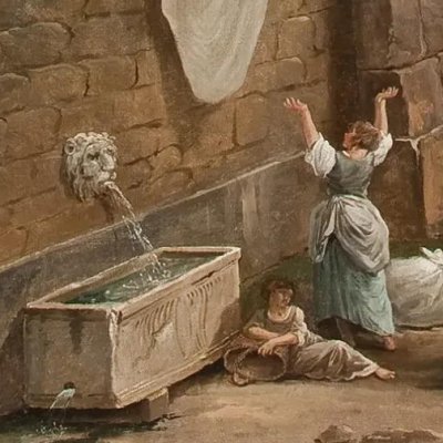 Façade d’un palais avec des lavandières (Décor pour l'hôtel d'Antoine Chardon) - Hubert Robert