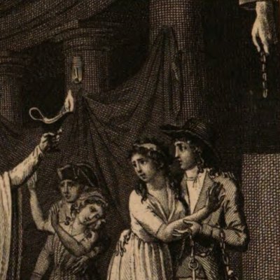 Un fantôme apparaît (Moore, L'Abbaye de Grasville t2, Maradan, 1798) - Bovinet d'après Challiou