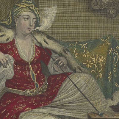 Femme turque qui fume sur le sopha (Recueil de cent estampes… nations du Levant, n°45) - Scotin d'après Van Mour