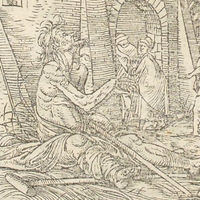 Le mendiant demandant à être libéré de son enveloppe charnelle (Simolachri…, Lyon, 1549) - Hans Holbein