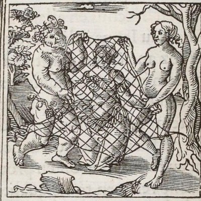 Minerve prise au filet par Bacchus et Vénus (Théâtre des bons engins, Emblème 2)