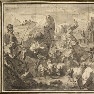 Caravane de Bohémiens avec une femme sur un cheval - atelier de Castiglione