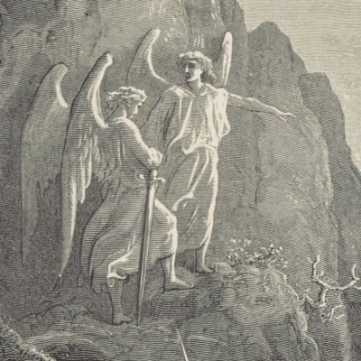 Gabriel at the gates of Eden (Milton's Paradise Lost, 1866) - Gustave Doré