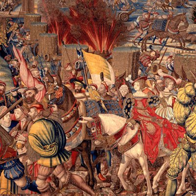  Invasion du camp français et fuite des dames et des civils accompagnant François Ier (Tenture de la bataille de Pavie) - Van Orley et Dermoyen