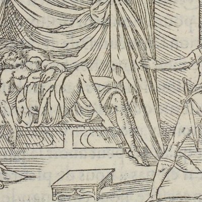 Ysanie conduit les compagnons d'Amadis auprès de Patin blessé (Amadis de Gaule, l2 ch6, éd. Longis, 1541)