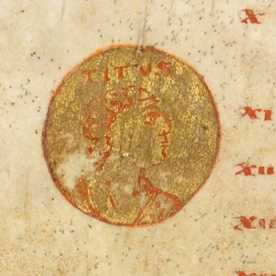 Titus, Timothée et Philippe. Lettre aux Romains (Bible d'Alcuin à Bamberg, f399v)