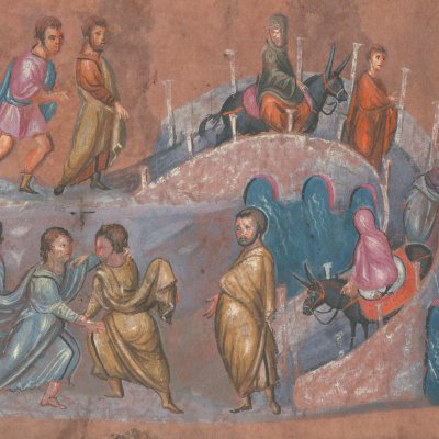 Histoire de Jacob. Il quitte Laban. Lutte avec l'ange. Ésaü (Genèse de Vienne, p23)